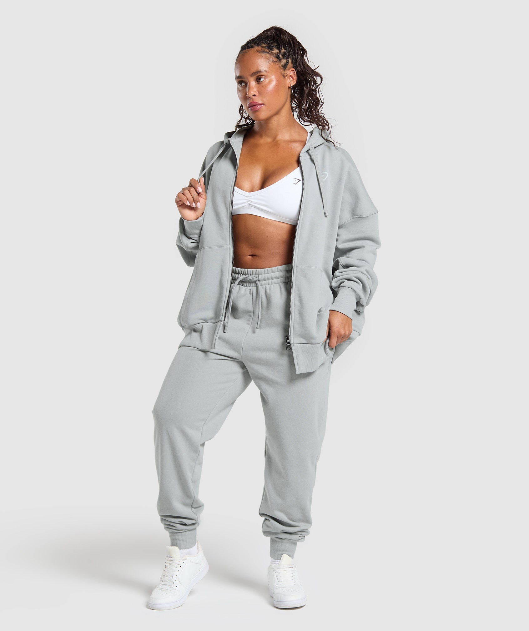 Women's Gymshark Power Hoodie Silver Grey