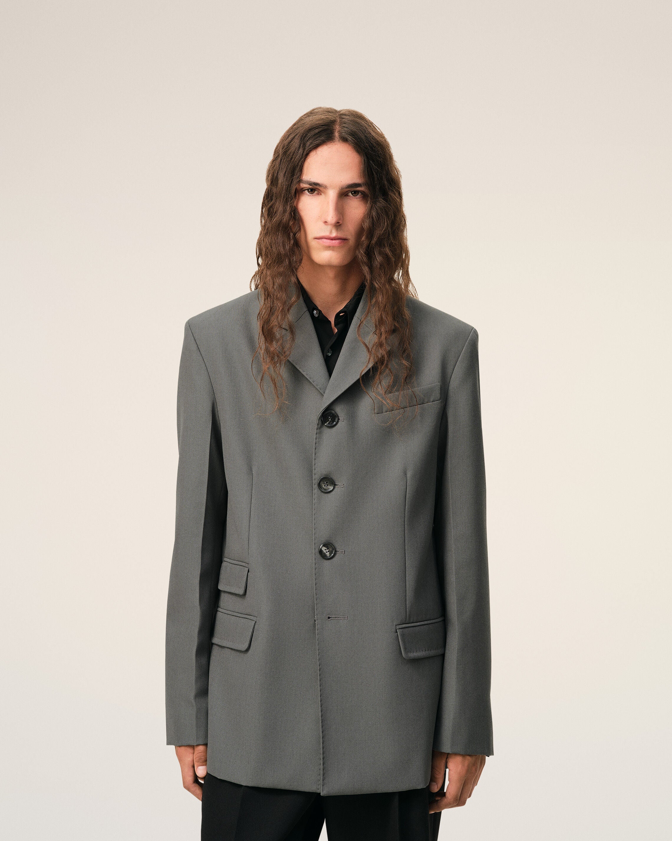AmiParis Grey New Wool Single Breasted Straight Jacket