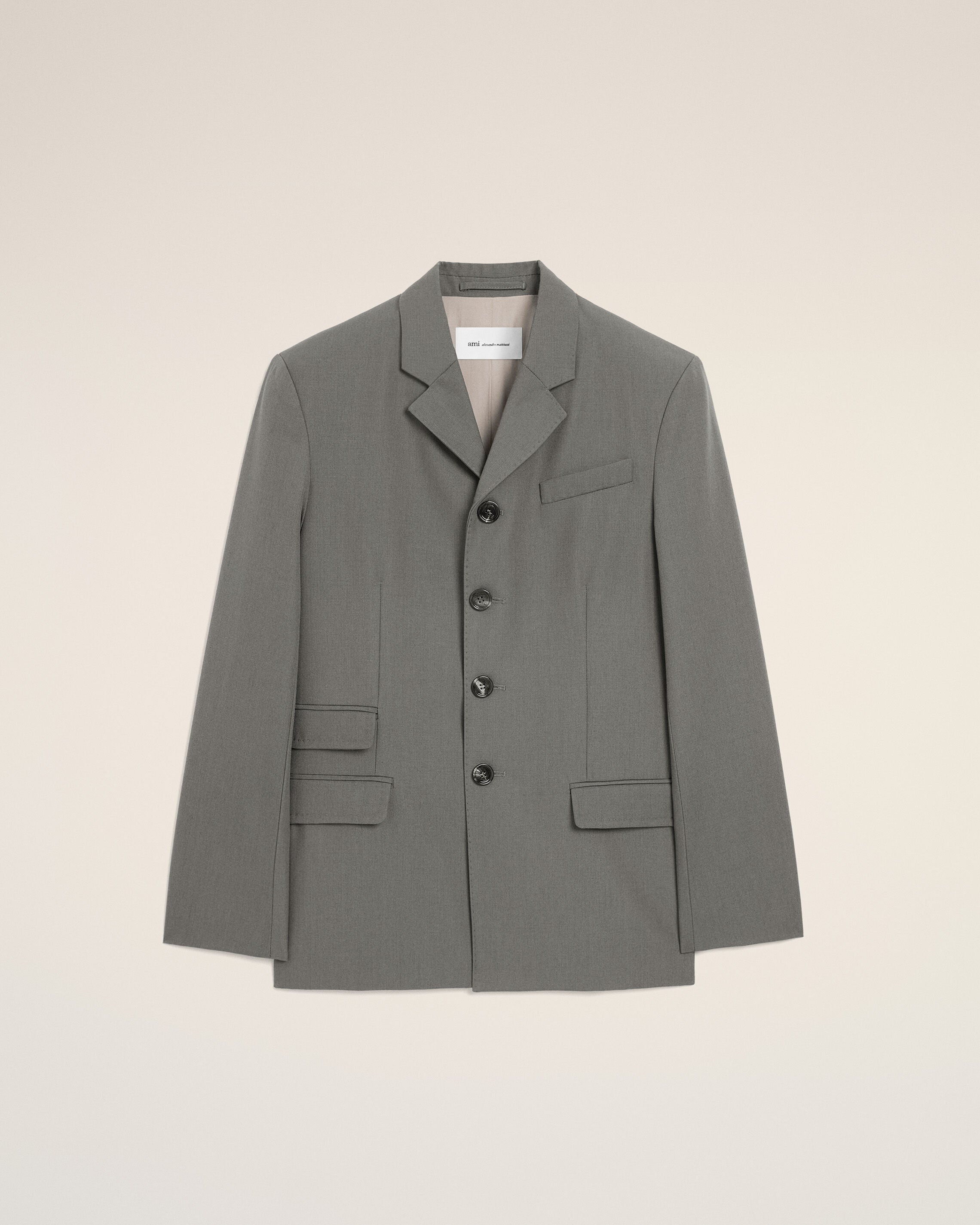 AmiParis Grey New Wool Single Breasted Straight Jacket