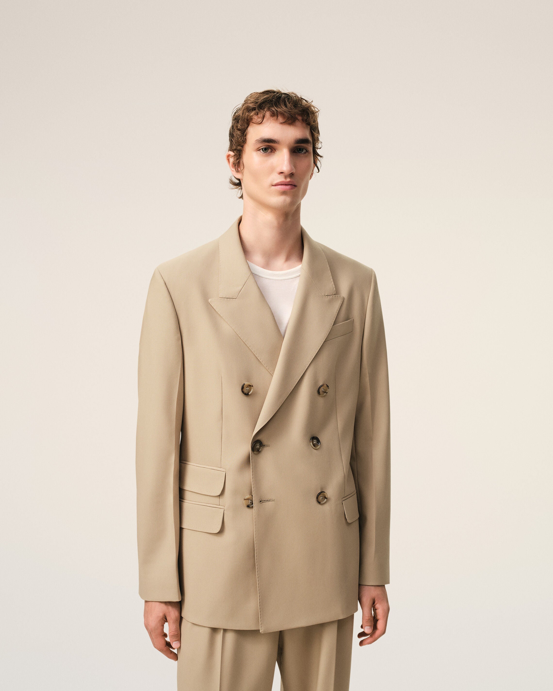 AmiParis Beige New Wool Double Breasted Straight Jacket