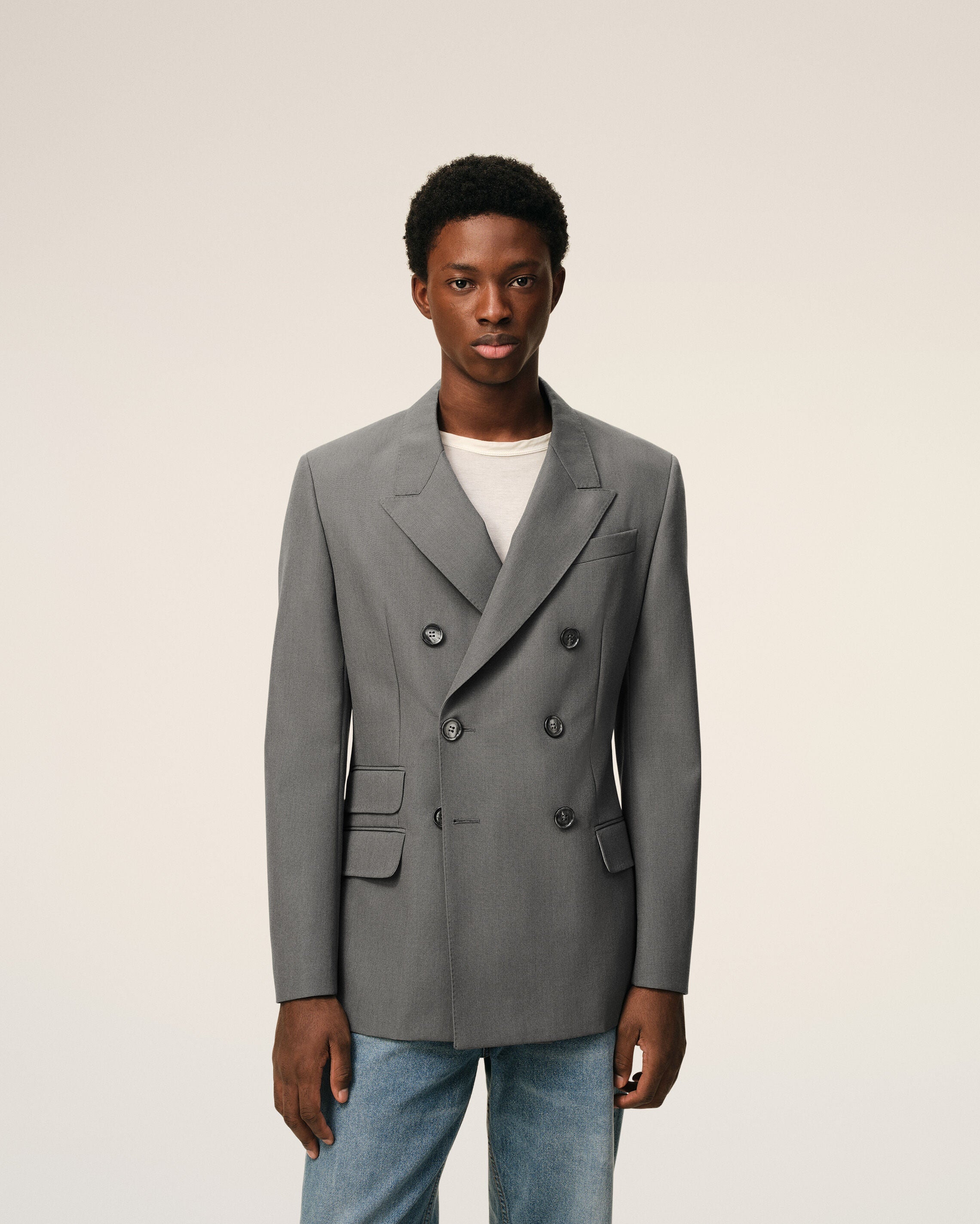AmiParis Grey New Wool Double Breasted Straight Jacket
