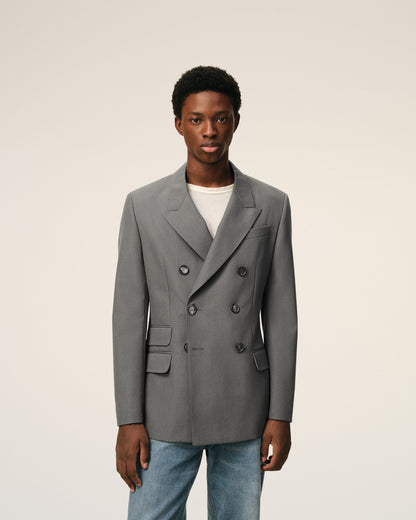 AmiParis Grey New Wool Double Breasted Straight Jacket