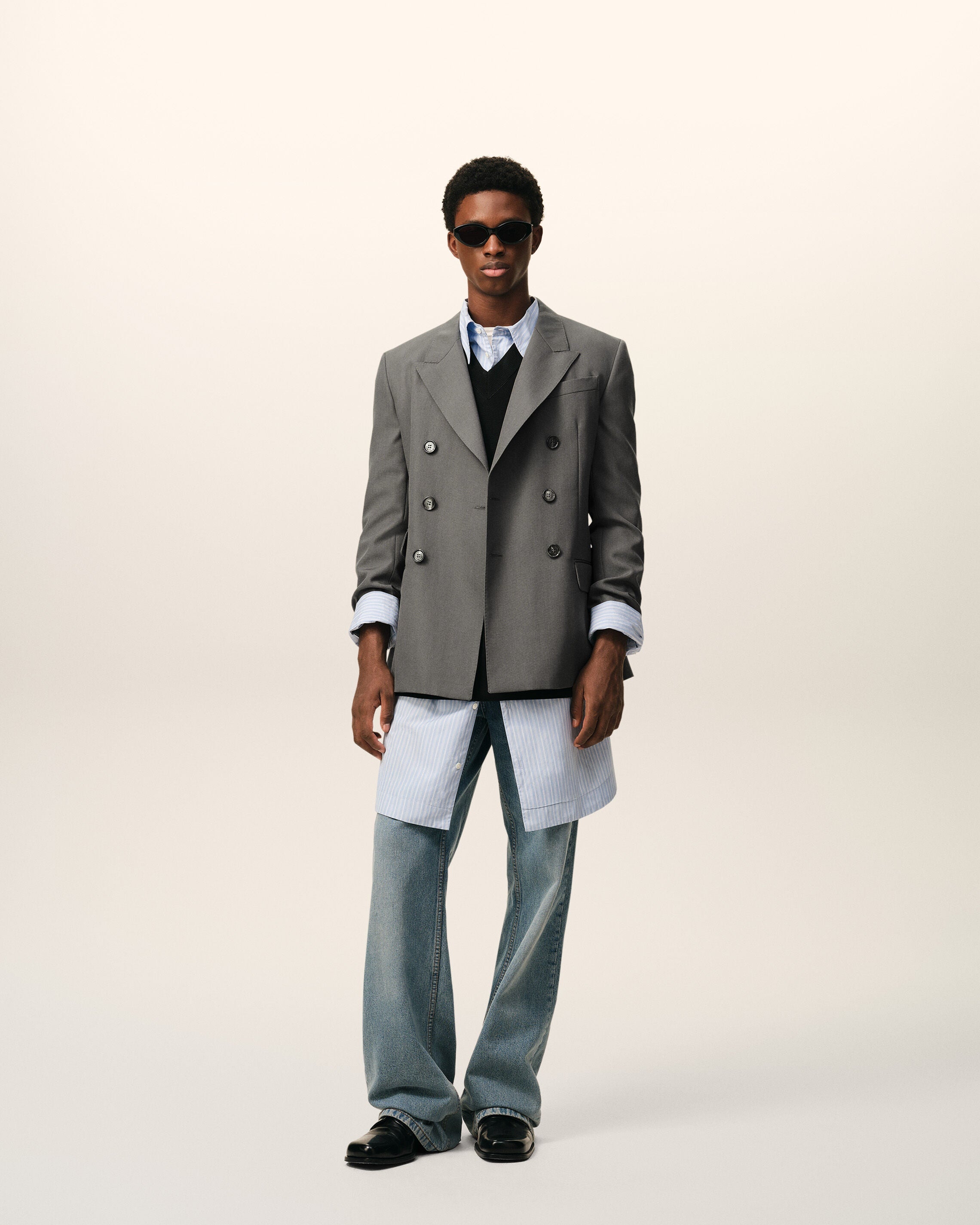 AmiParis Grey New Wool Double Breasted Straight Jacket