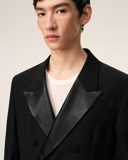 AmiParis Black New Wool Double Breasted Straight Smocking Jacket