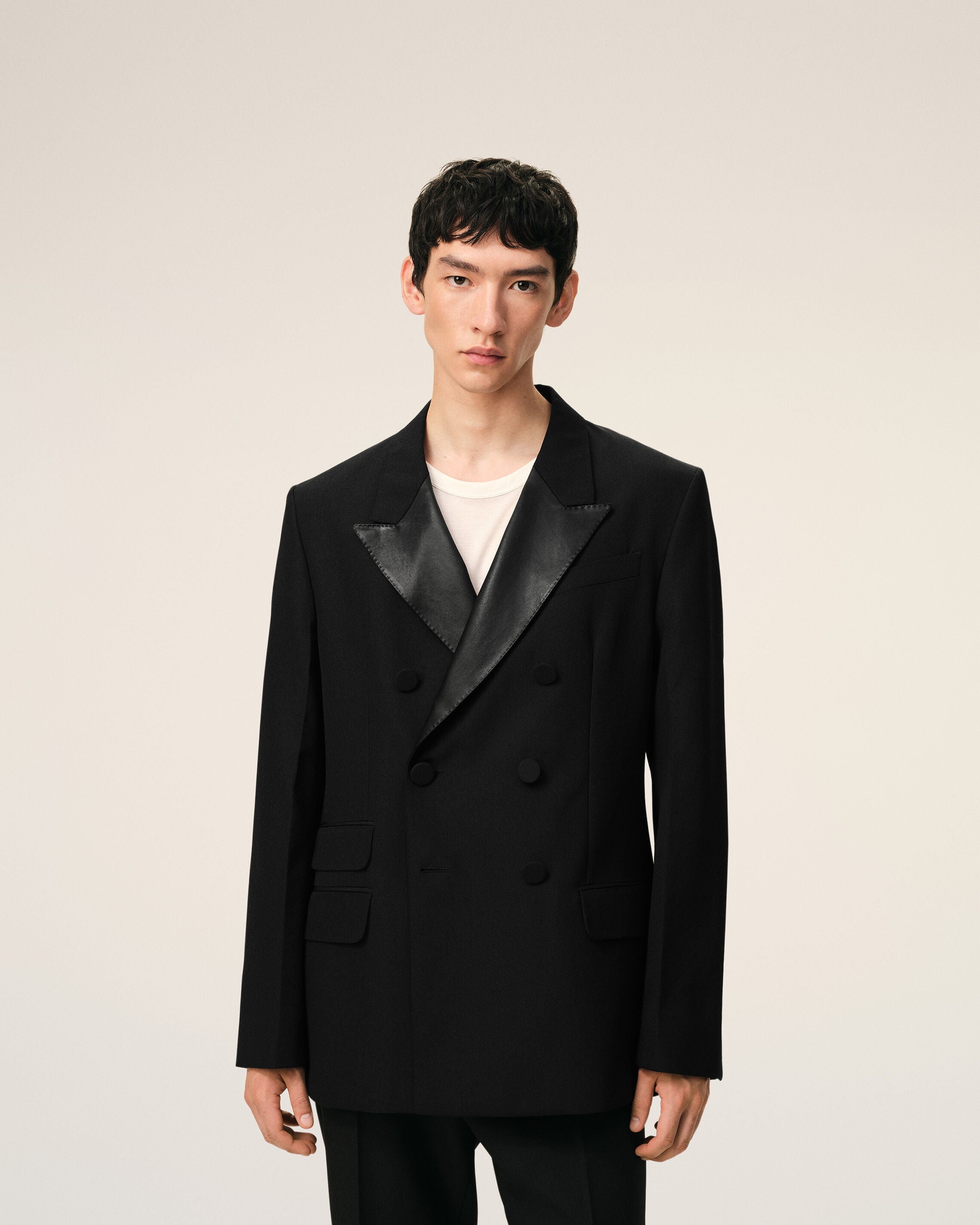 AmiParis Black New Wool Double Breasted Straight Smocking Jacket
