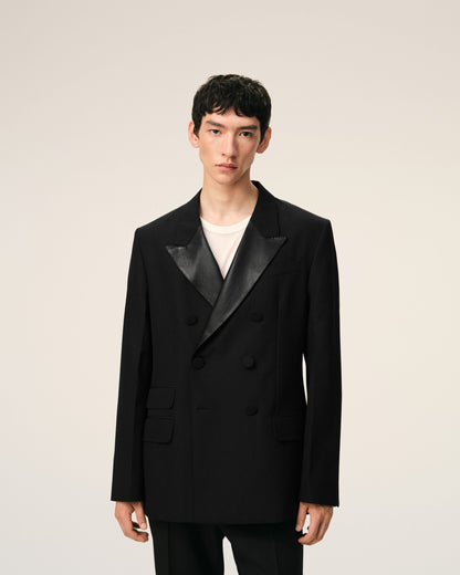 AmiParis Black New Wool Double Breasted Straight Smocking Jacket