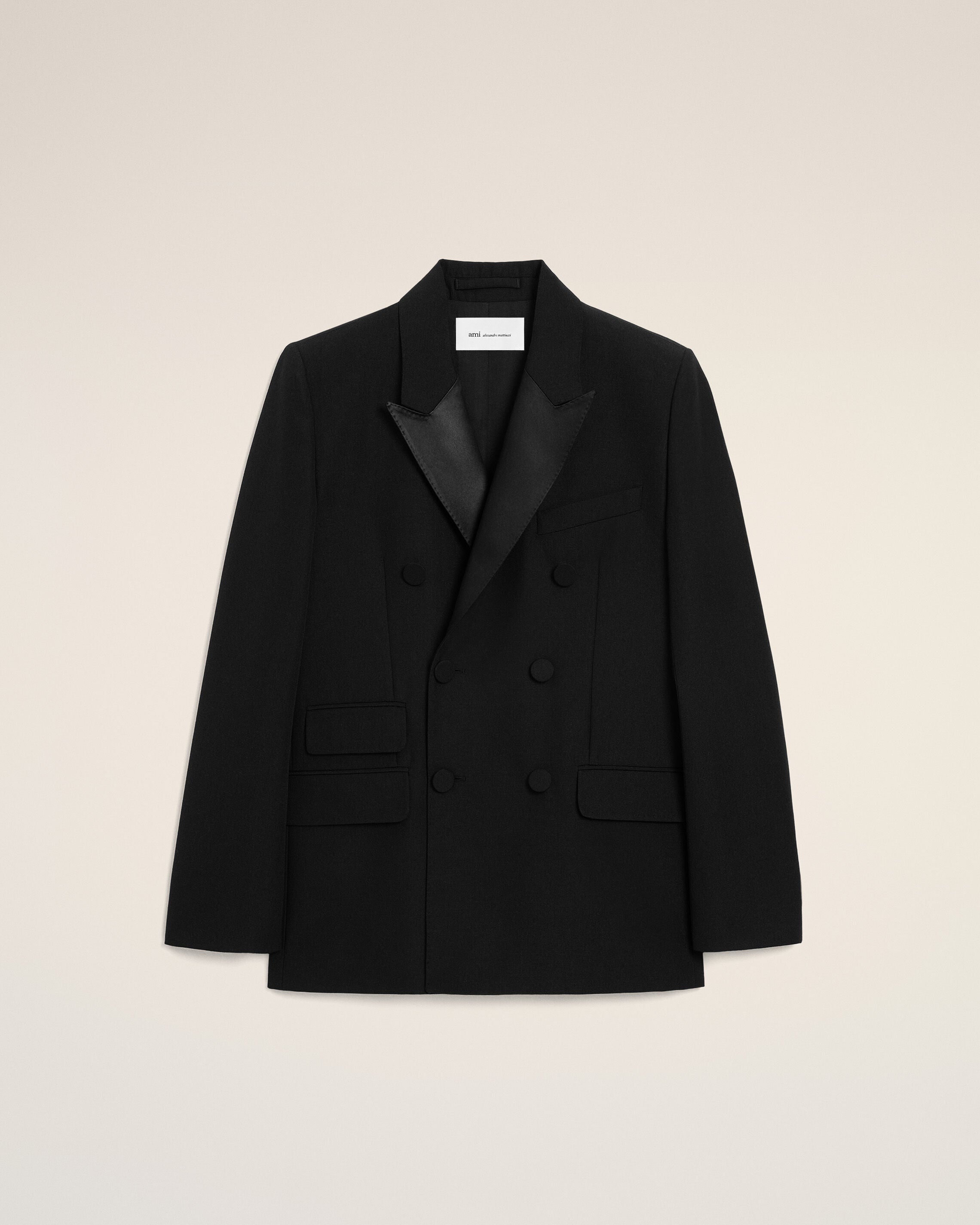 AmiParis Black New Wool Double Breasted Straight Smocking Jacket