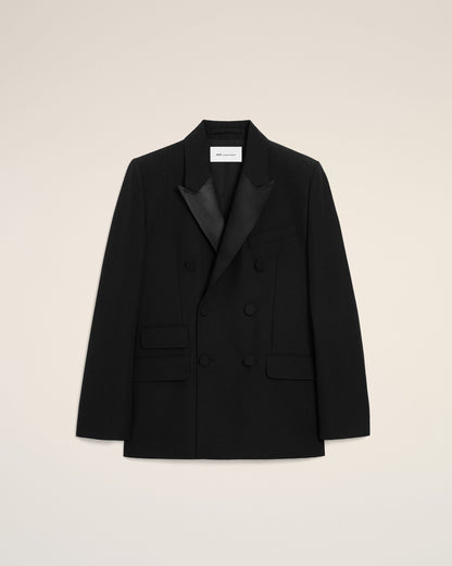 AmiParis Black New Wool Double Breasted Straight Smocking Jacket