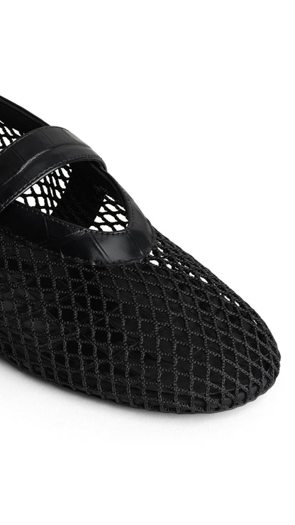 Alaïa Ballet Flats In Fishnet And Crocodile Embossed Calfskin
