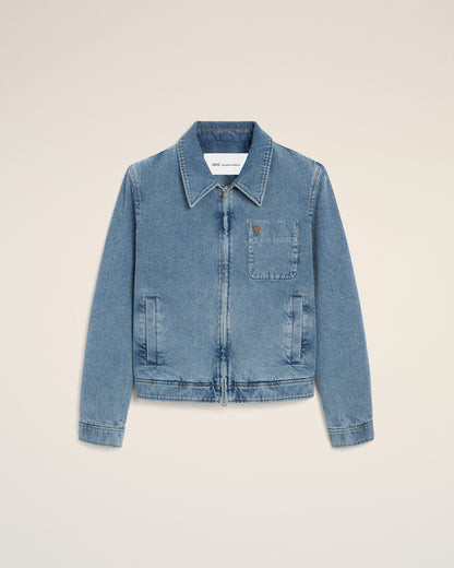 Blue Cotton Contrasted Ami De Coeur Zipped Jacket
