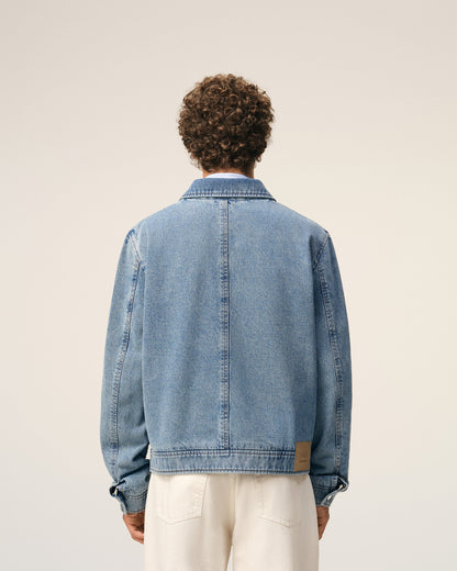 Blue Cotton Contrasted Ami De Coeur Zipped Jacket