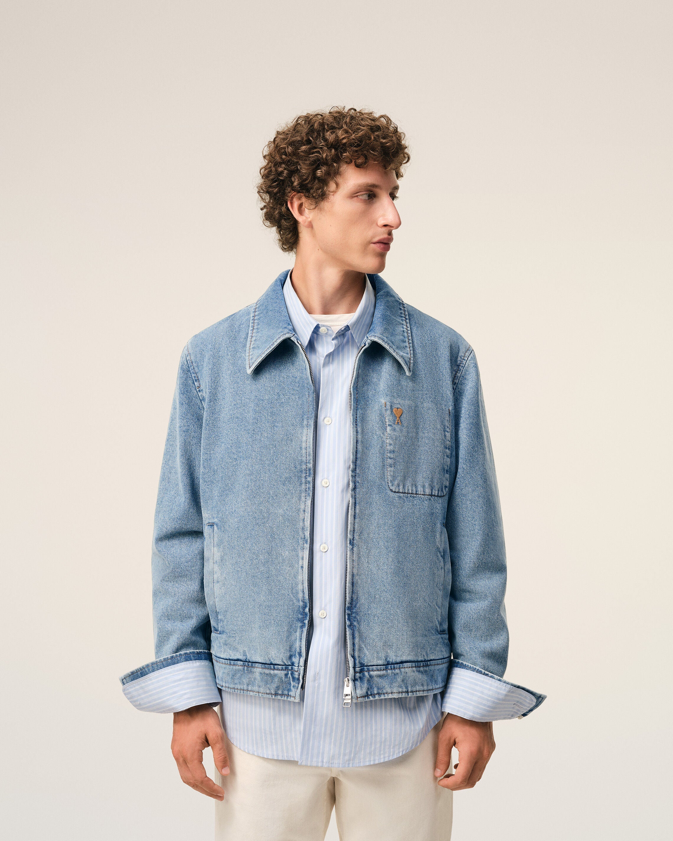 Blue Cotton Contrasted Ami De Coeur Zipped Jacket