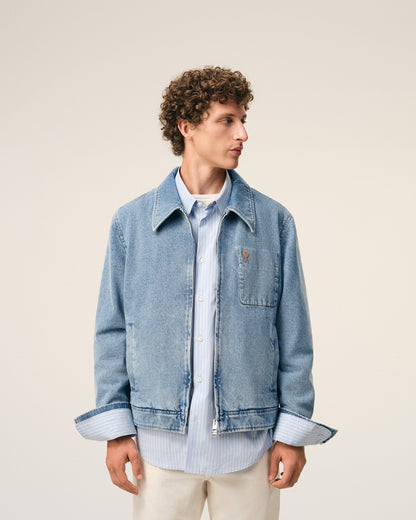 Blue Cotton Contrasted Ami De Coeur Zipped Jacket