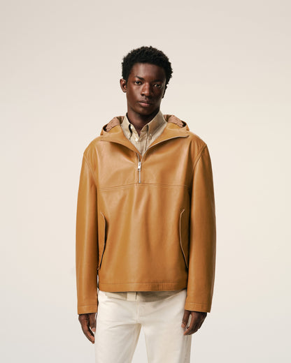 AmiParis Yellow Cow Leather Hooded Jacket