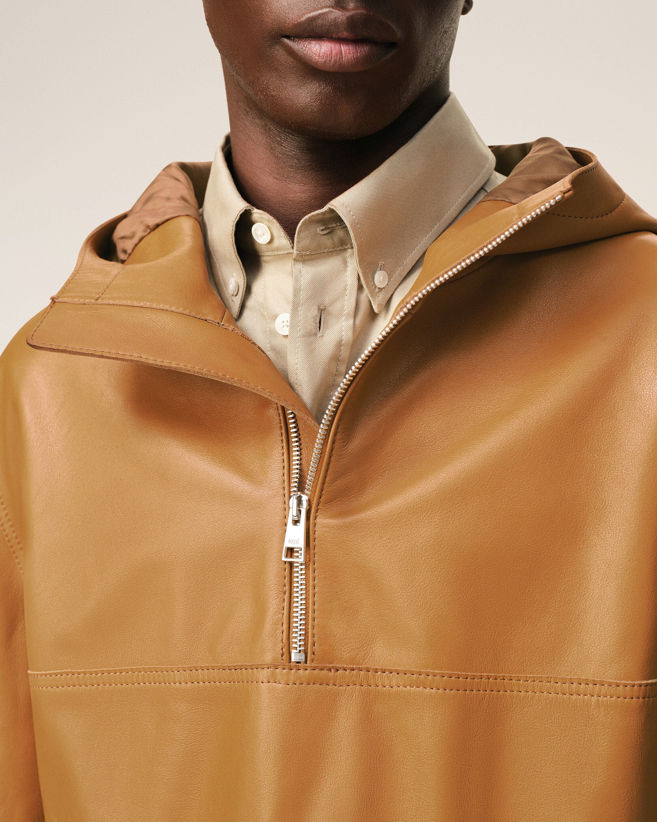 AmiParis Yellow Cow Leather Hooded Jacket