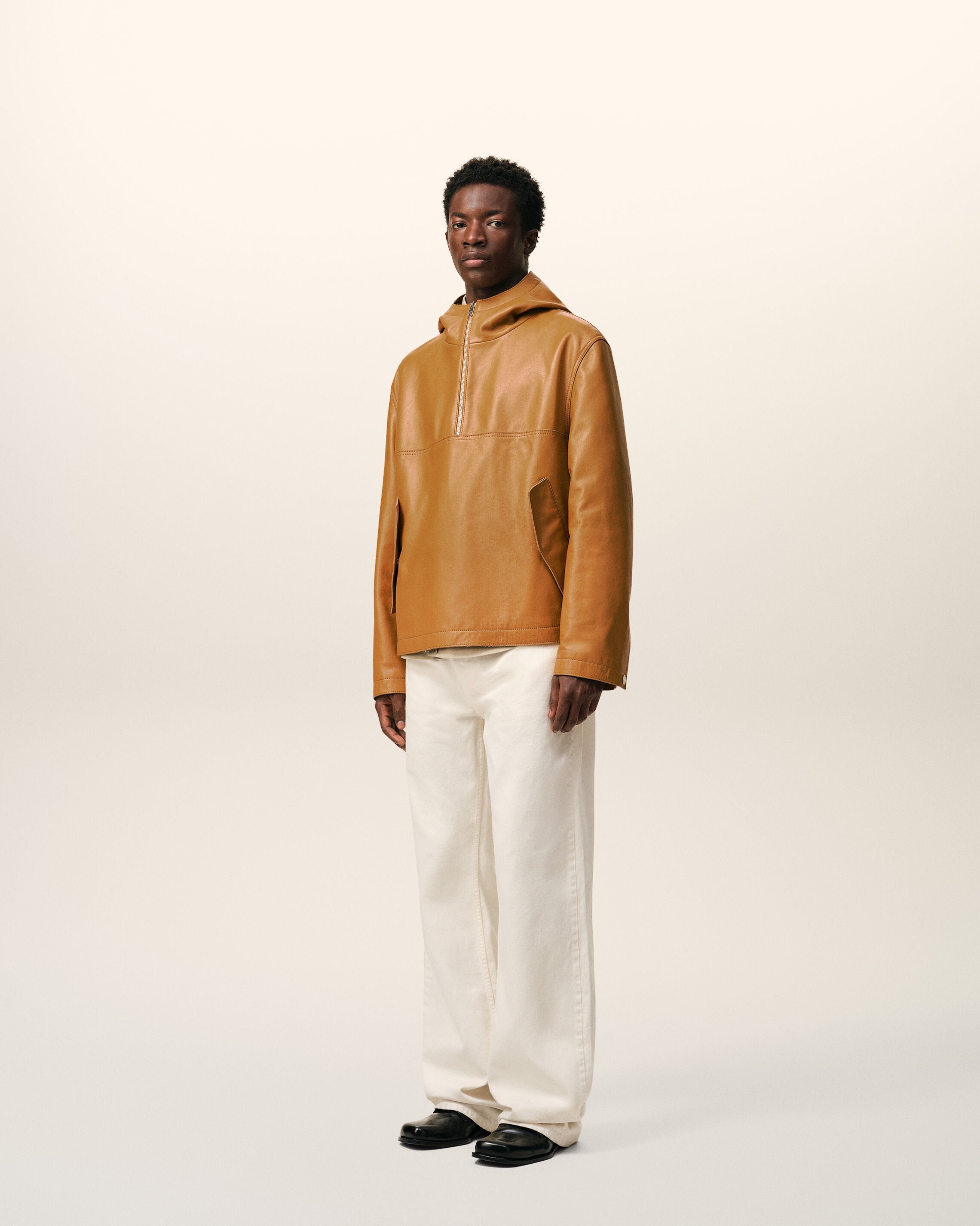 AmiParis Yellow Cow Leather Hooded Jacket