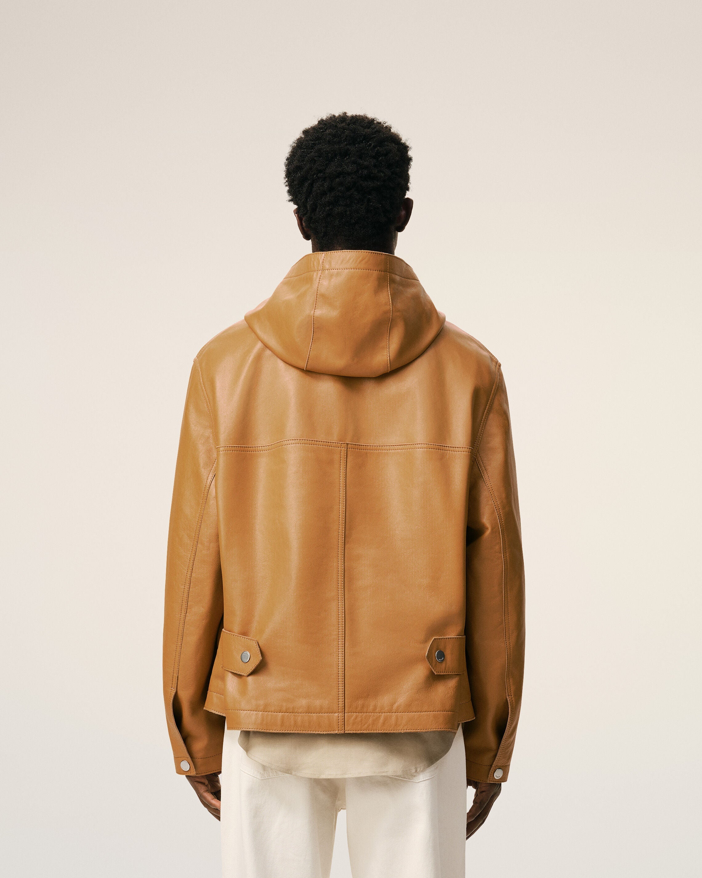 AmiParis Yellow Cow Leather Hooded Jacket