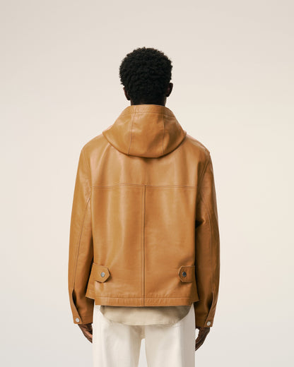 AmiParis Yellow Cow Leather Hooded Jacket