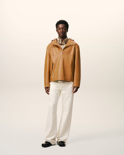 AmiParis Yellow Cow Leather Hooded Jacket