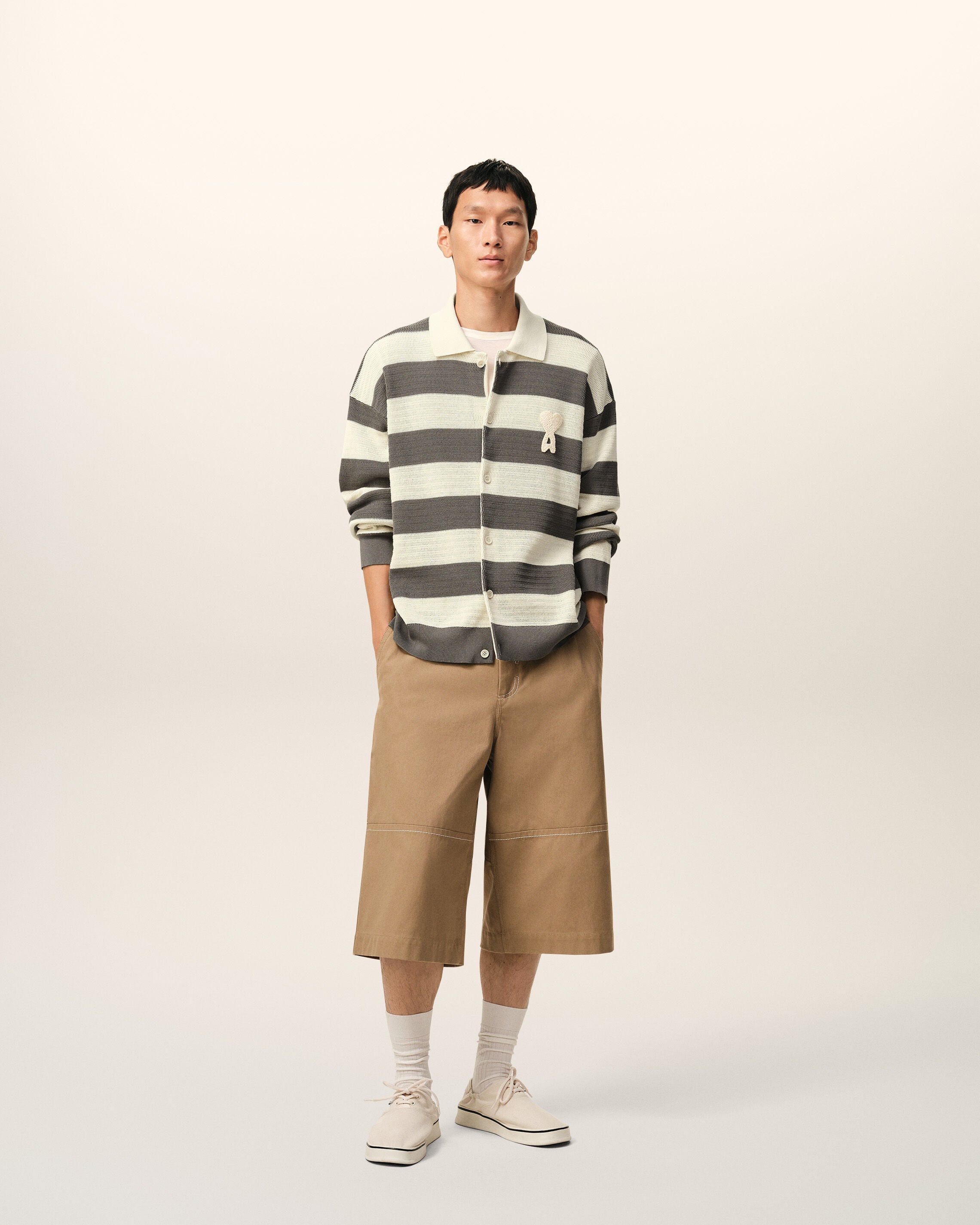 White And Brown Cotton Ami De Coeur Cardigan