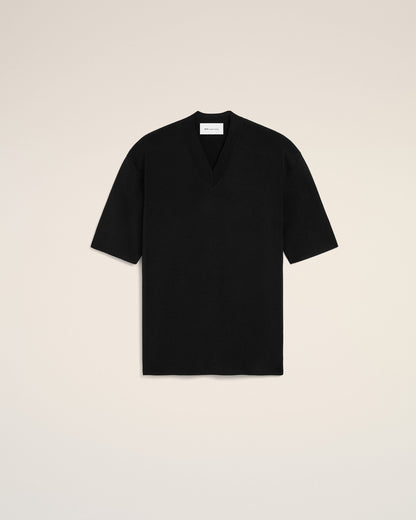 AmiParis Black Wool Short Sleeves V Neck Sweater