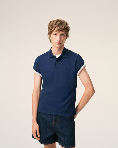 Blue Cotton Short Sleeves Ami De Coeur Polo Shirt