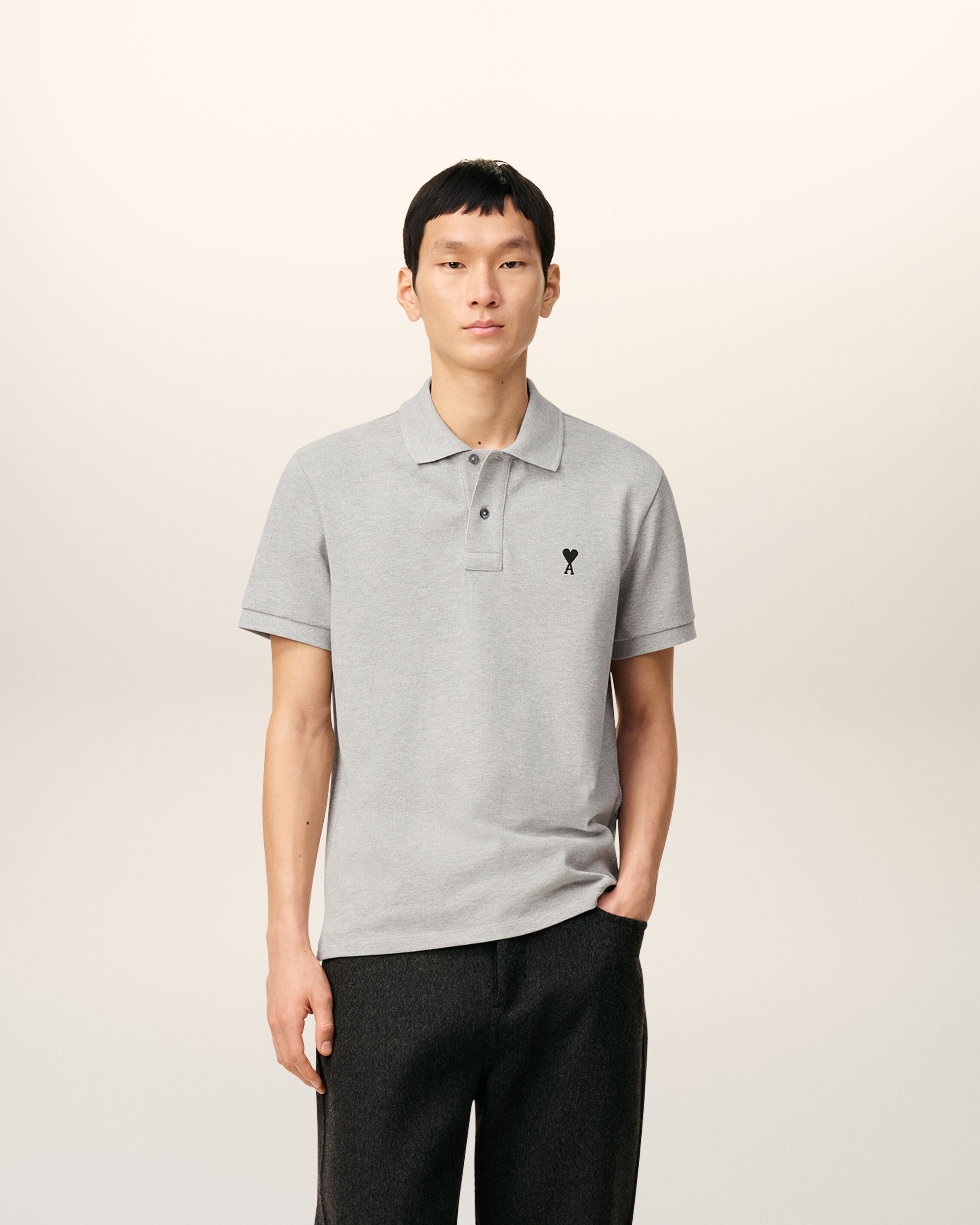 Grey Cotton Contrasted Ami De Coeur Polo Shirt
