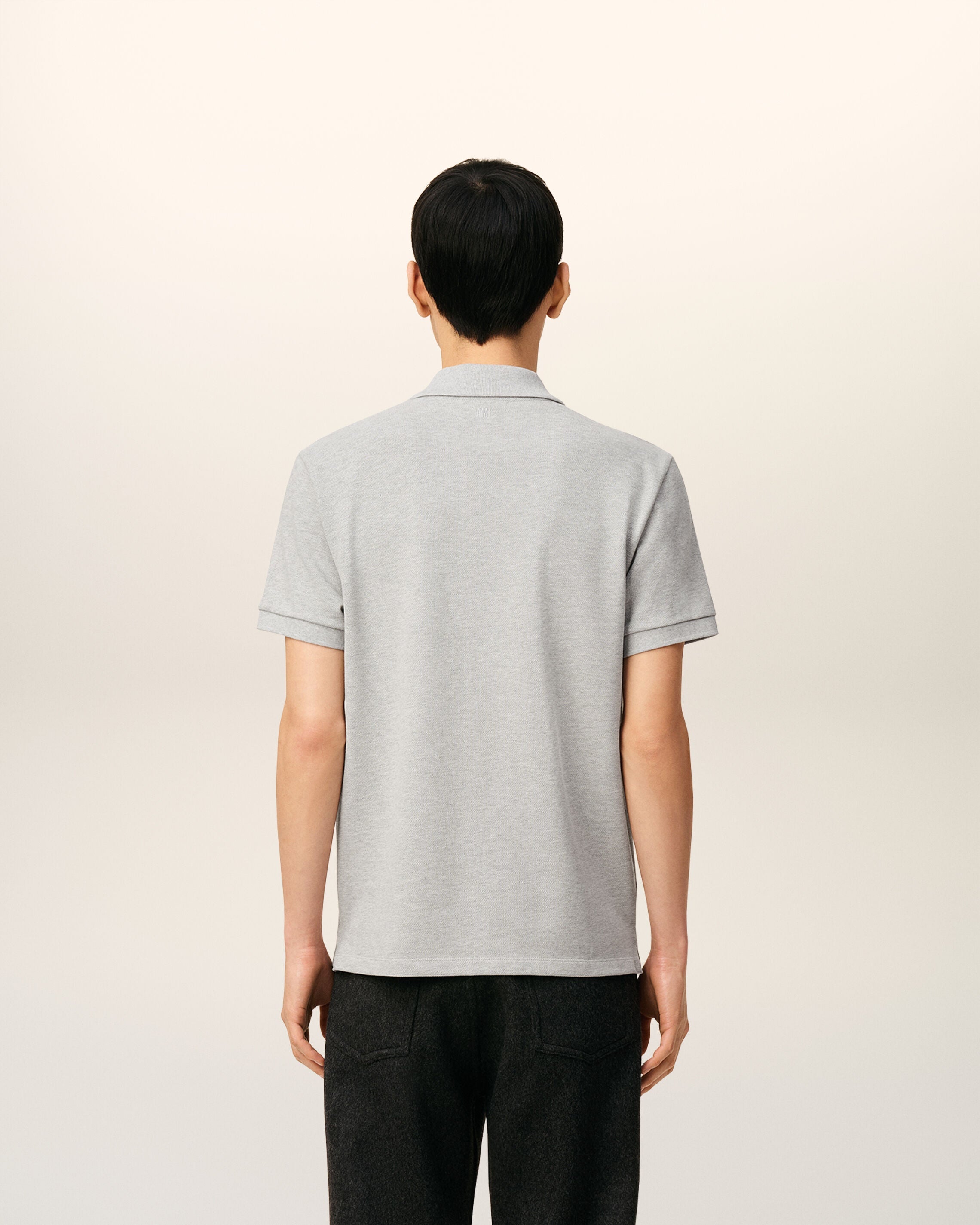 Grey Cotton Contrasted Ami De Coeur Polo Shirt