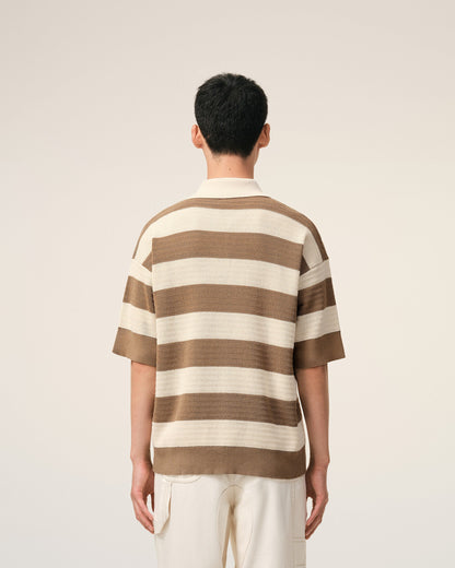 White And Brown Cotton Ami De Coeur Polo