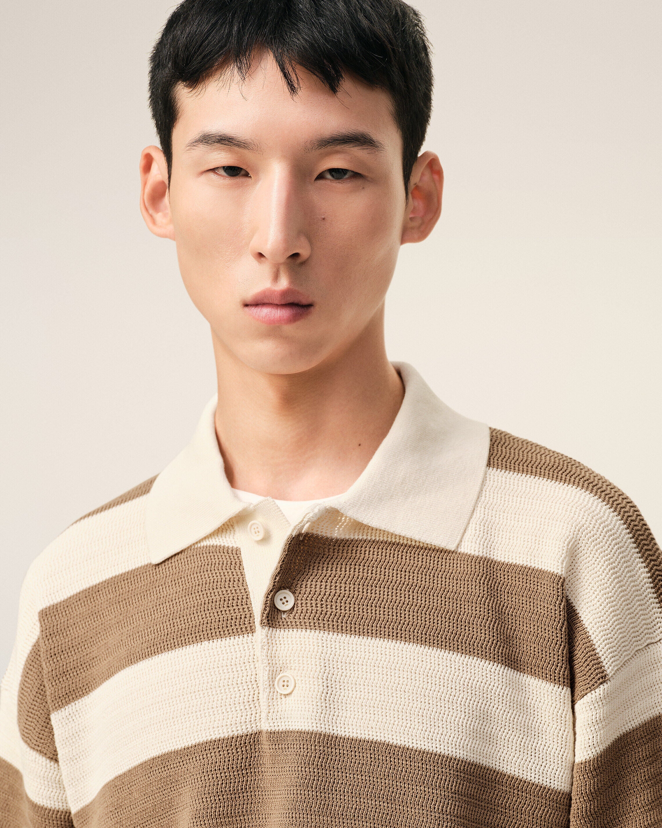 White And Brown Cotton Ami De Coeur Polo