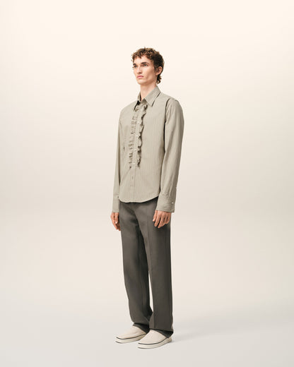 AmiParis Beige Cotton Long Sleeve Ruffled Adjusted Shirt
