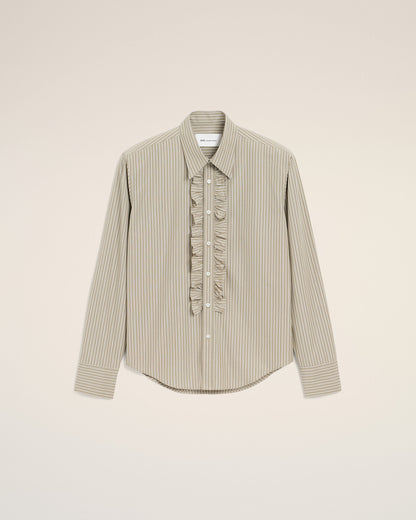 AmiParis Beige Cotton Long Sleeve Ruffled Adjusted Shirt