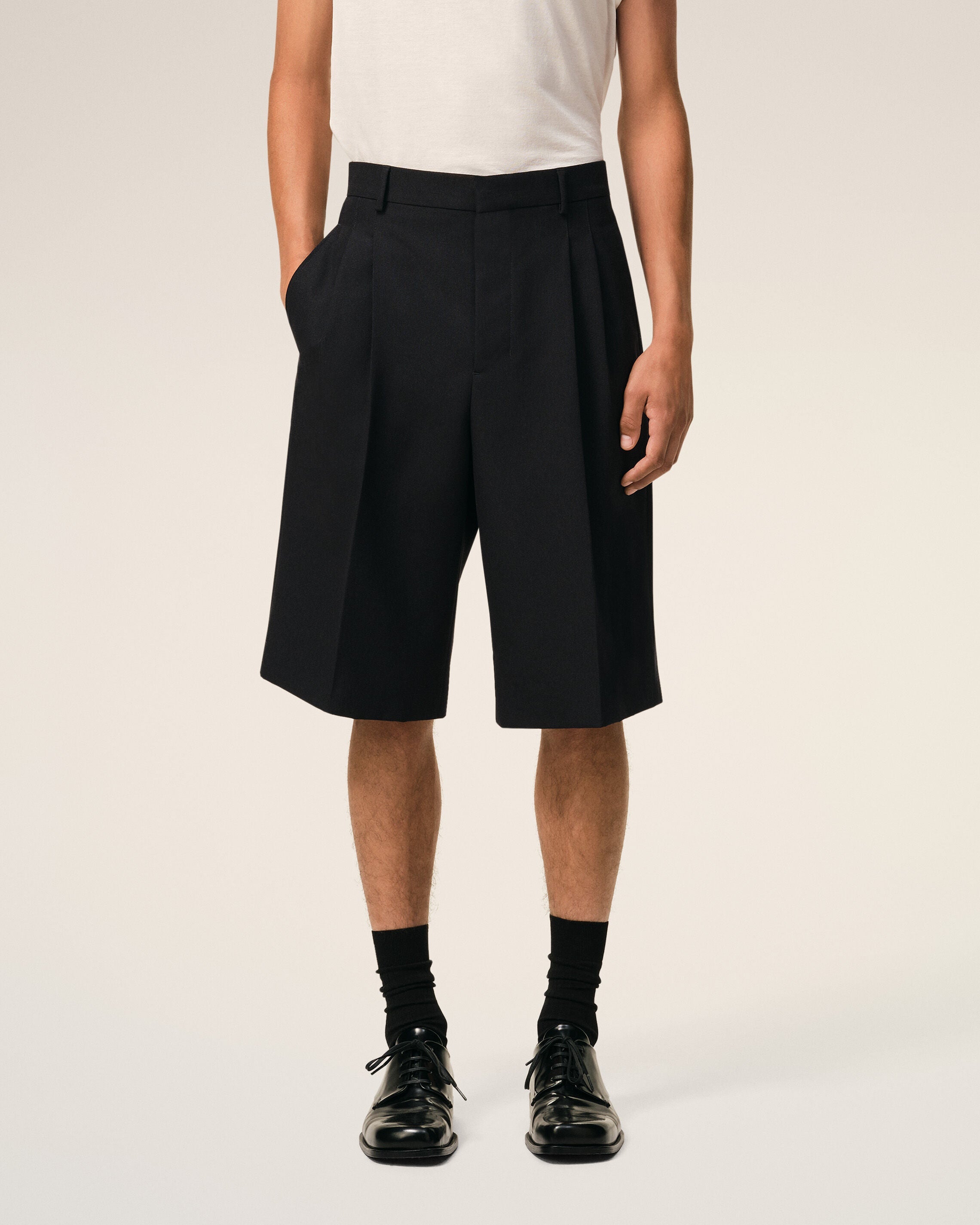AmiParis Black New Wool Low Waist Wide Bermuda Shorts