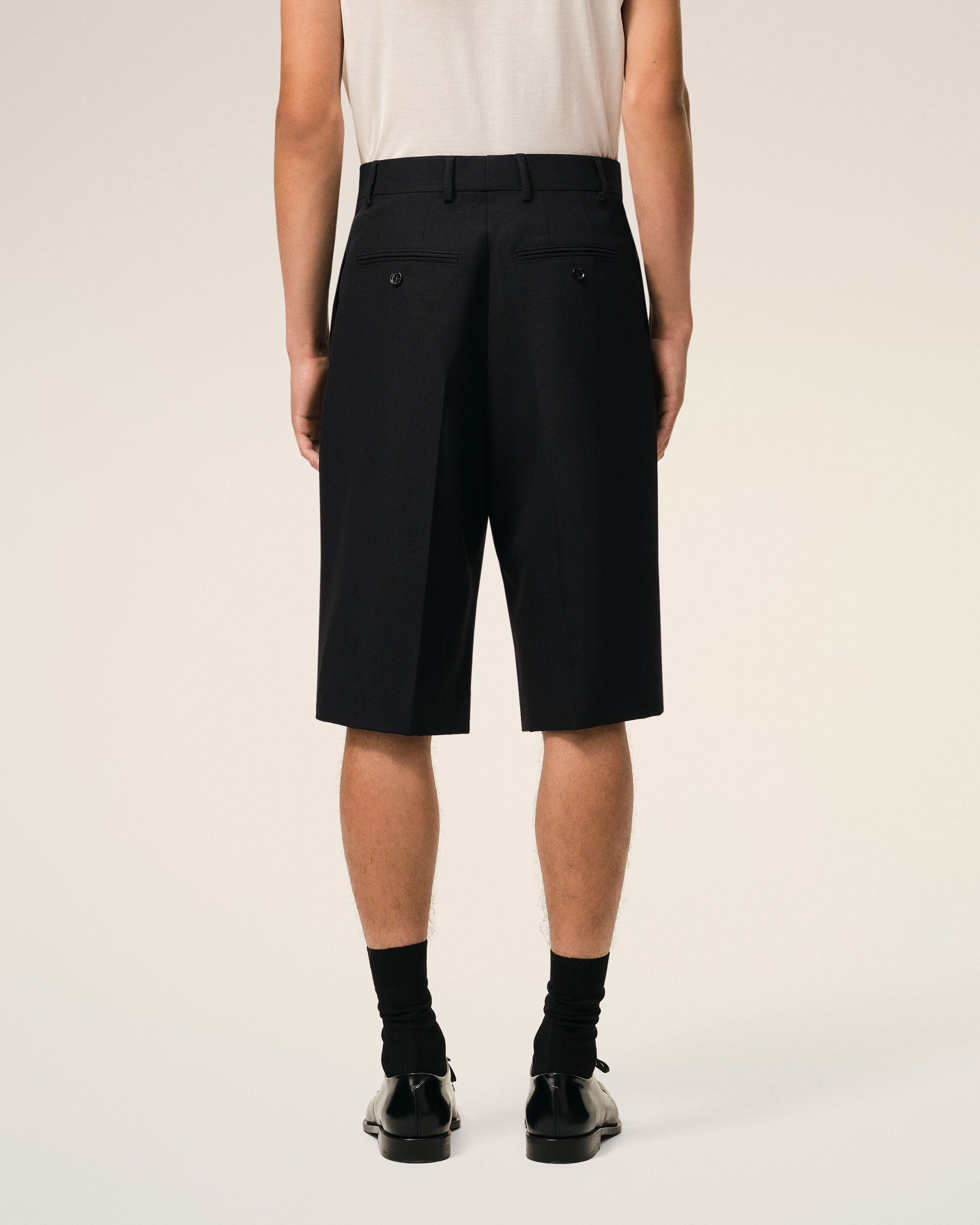 AmiParis Black New Wool Low Waist Wide Bermuda Shorts