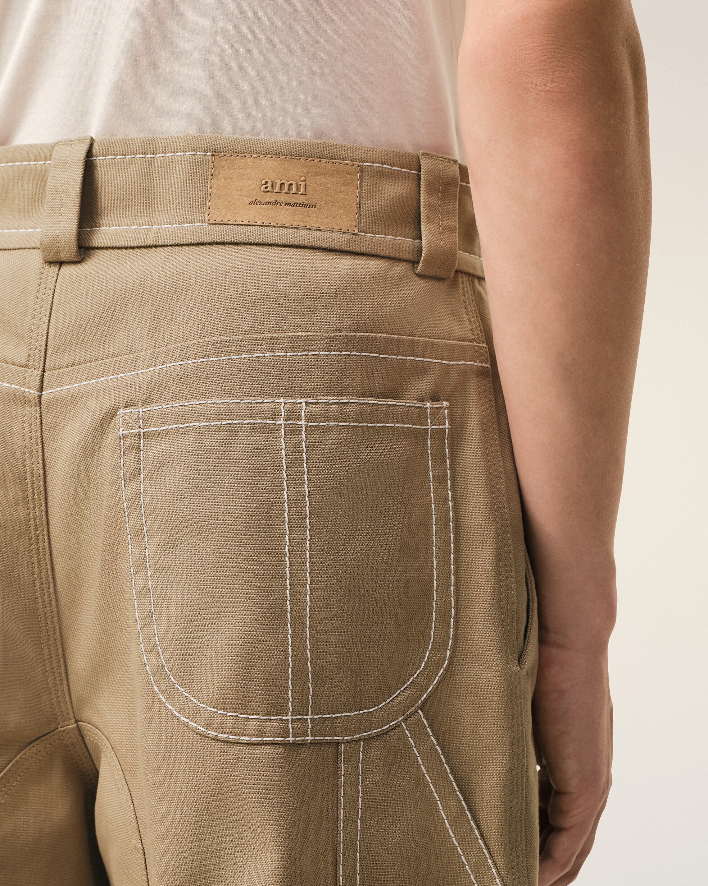 AmiParis Beige Cotton Worker Bermuda Shorts