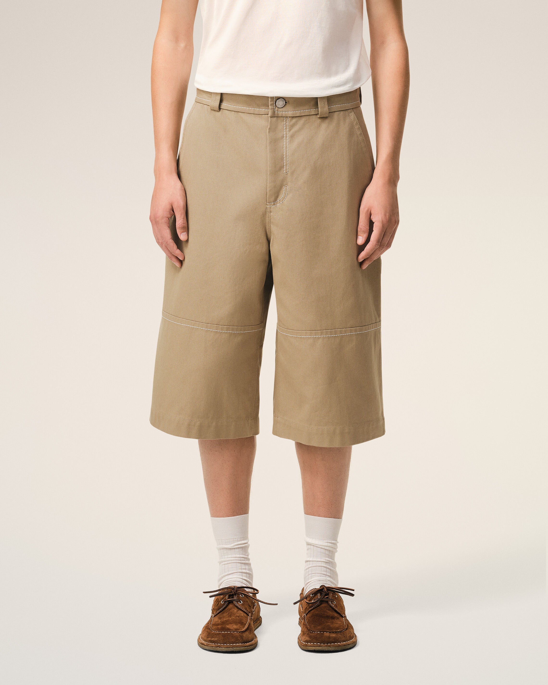 AmiParis Beige Cotton Worker Bermuda Shorts