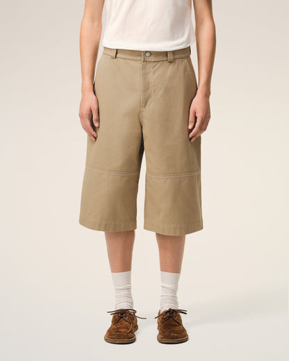 AmiParis Beige Cotton Worker Bermuda Shorts