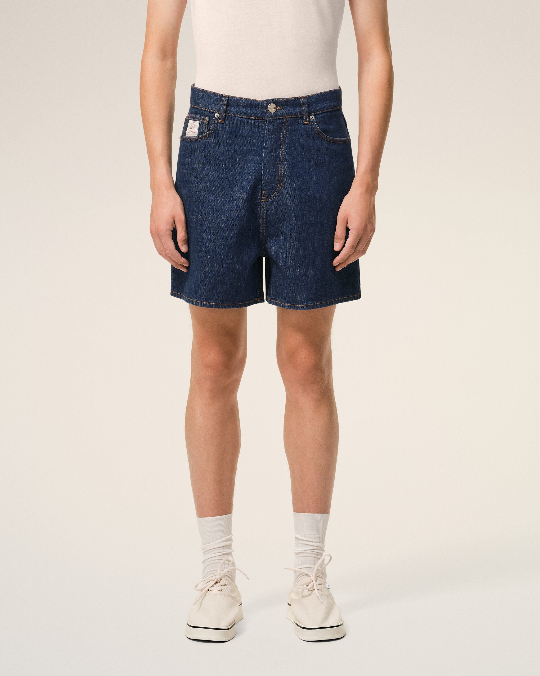Blue Cotton Shorts With Ami Paris Heritage Label