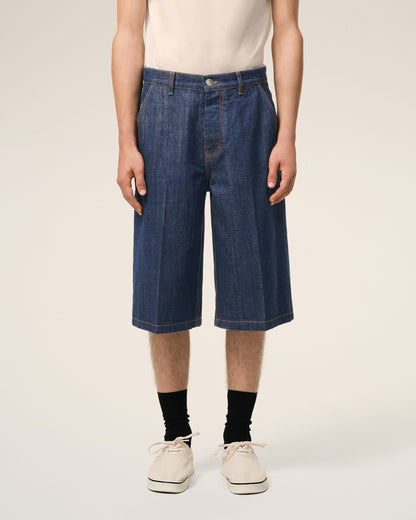 AmiParis Blue Cotton Loose Bermuda Shorts