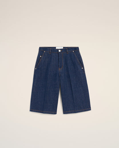 AmiParis Blue Cotton Loose Bermuda Shorts