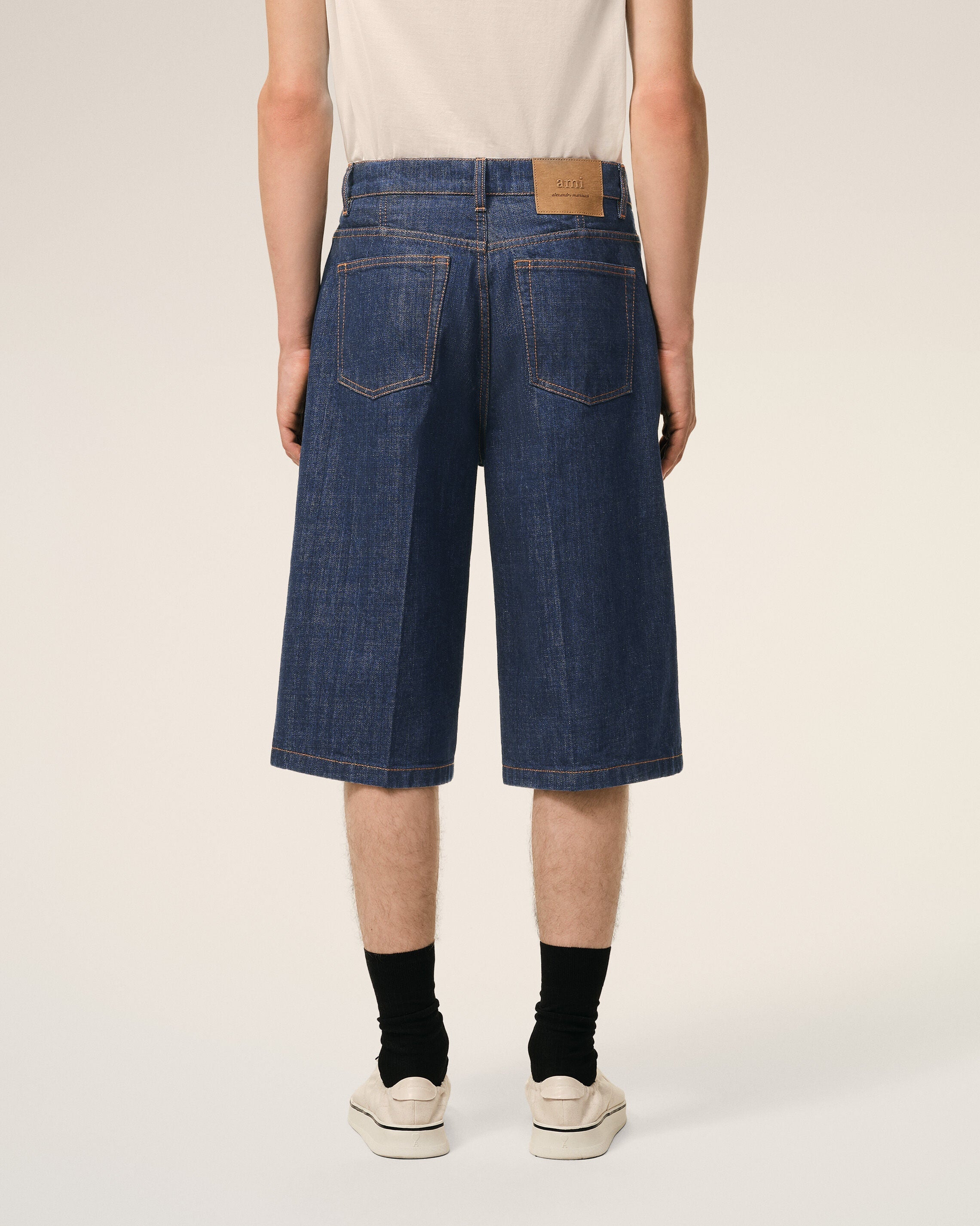 AmiParis Blue Cotton Loose Bermuda Shorts