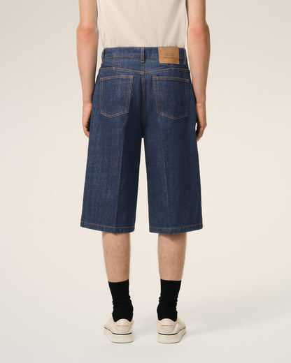 AmiParis Blue Cotton Loose Bermuda Shorts