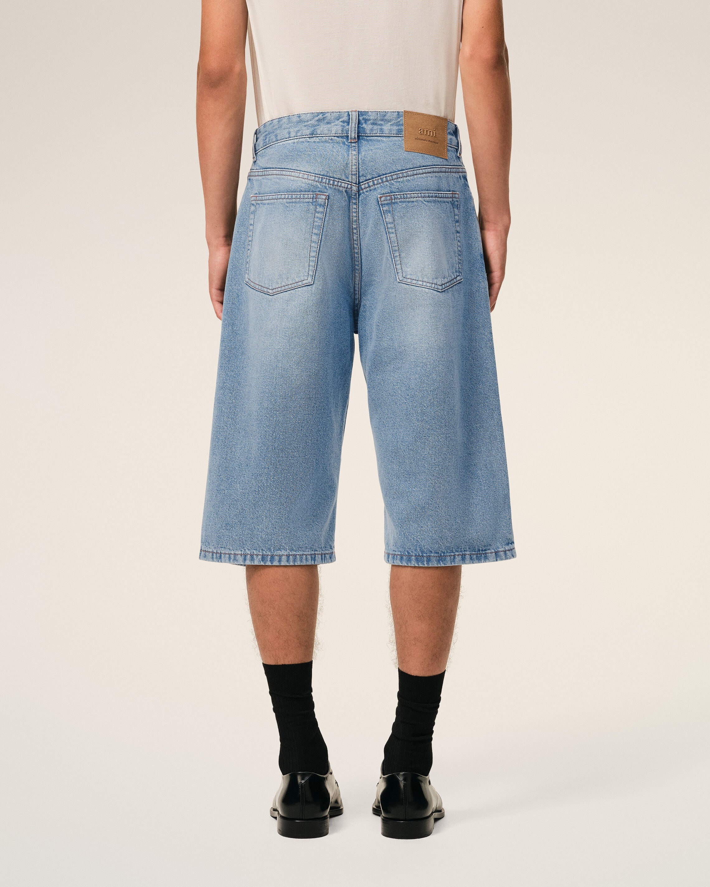 AmiParis Blue Cotton Large Fit Bermuda Shorts