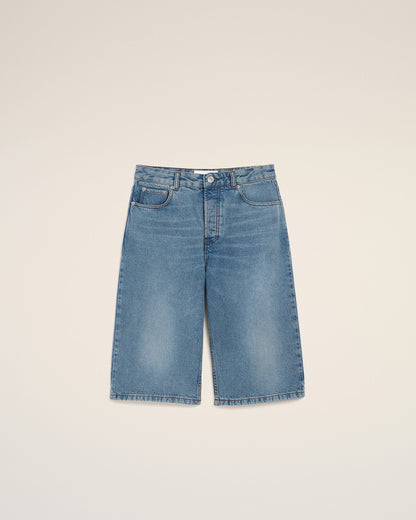 AmiParis Blue Cotton Large Fit Bermuda Shorts