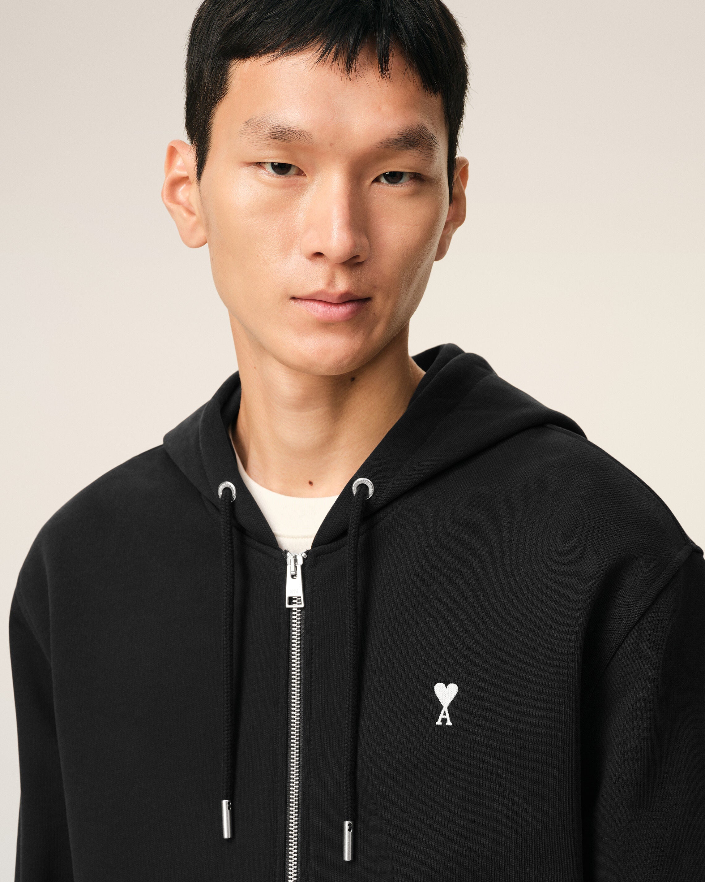 Black Cotton Ami De Coeur Zipped Hoodie
