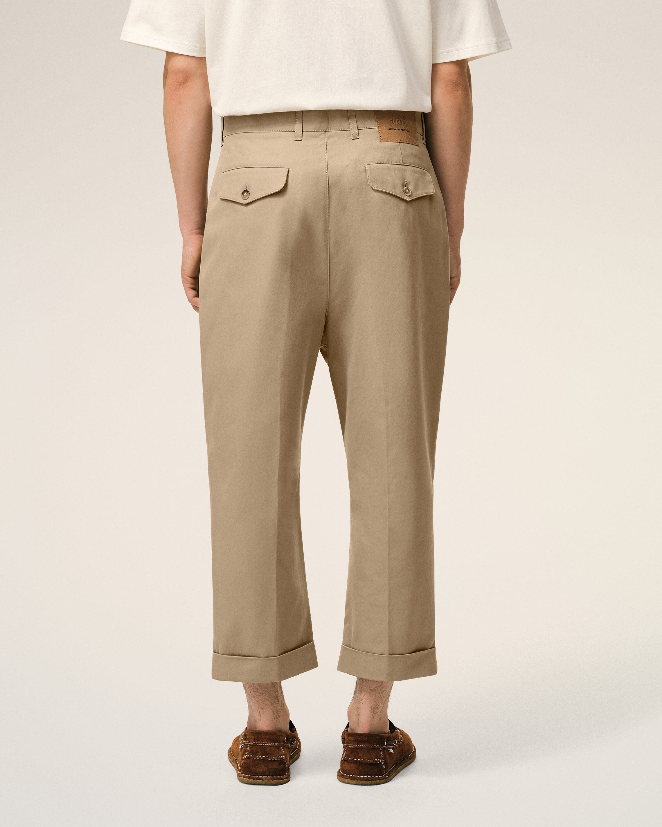 AmiParis Beige Cotton Carrot Oversized Trousers