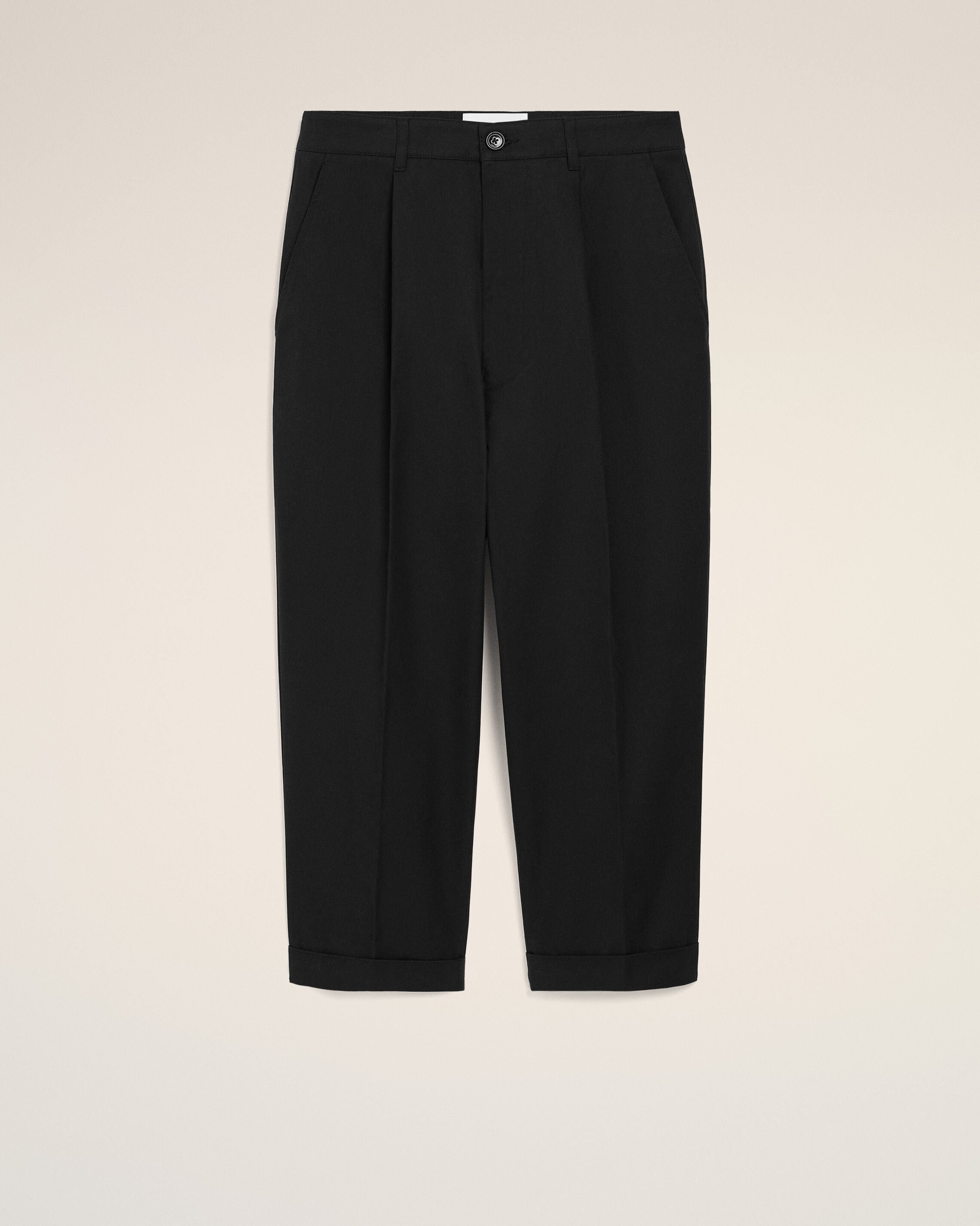 AmiParis Black Cotton Carrot Oversized Trousers