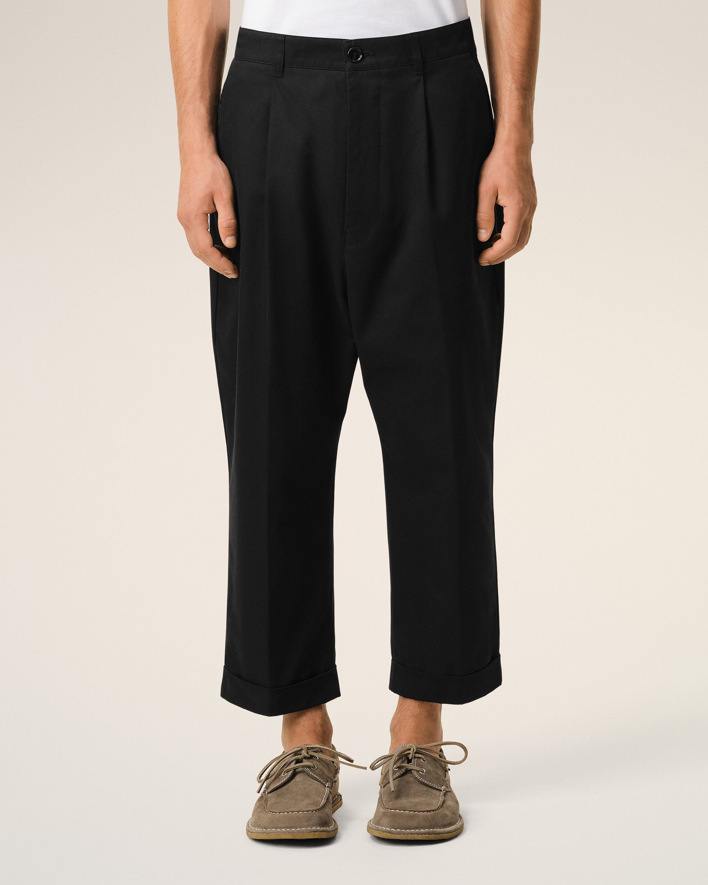 AmiParis Black Cotton Carrot Oversized Trousers