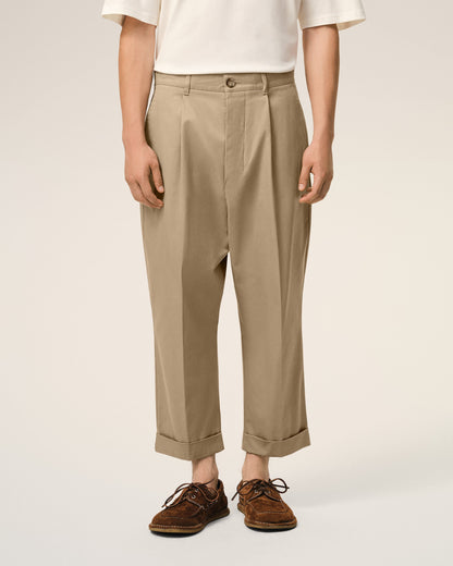 AmiParis Beige Cotton Carrot Oversized Trousers