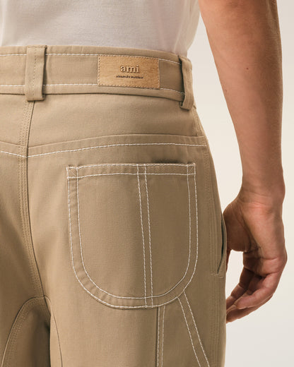 AmiParis Beige Cotton Worker Trousers